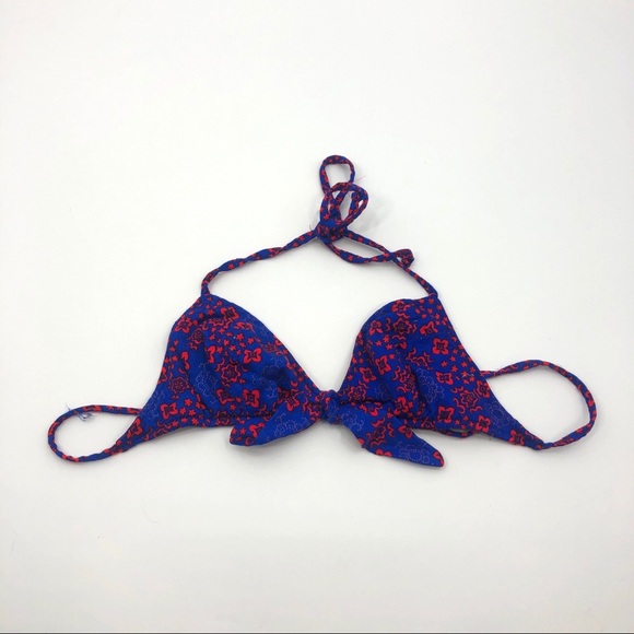 Vintage Other - 🍁Vintage Tie Front Bikini Cobalt Blue Red Floral